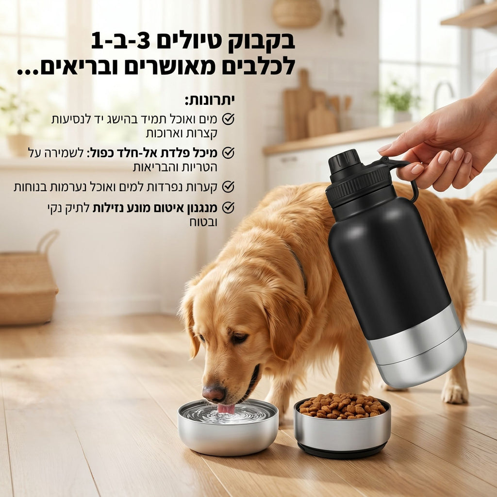 בקבוק מים נייד עם סט קערות מובנה