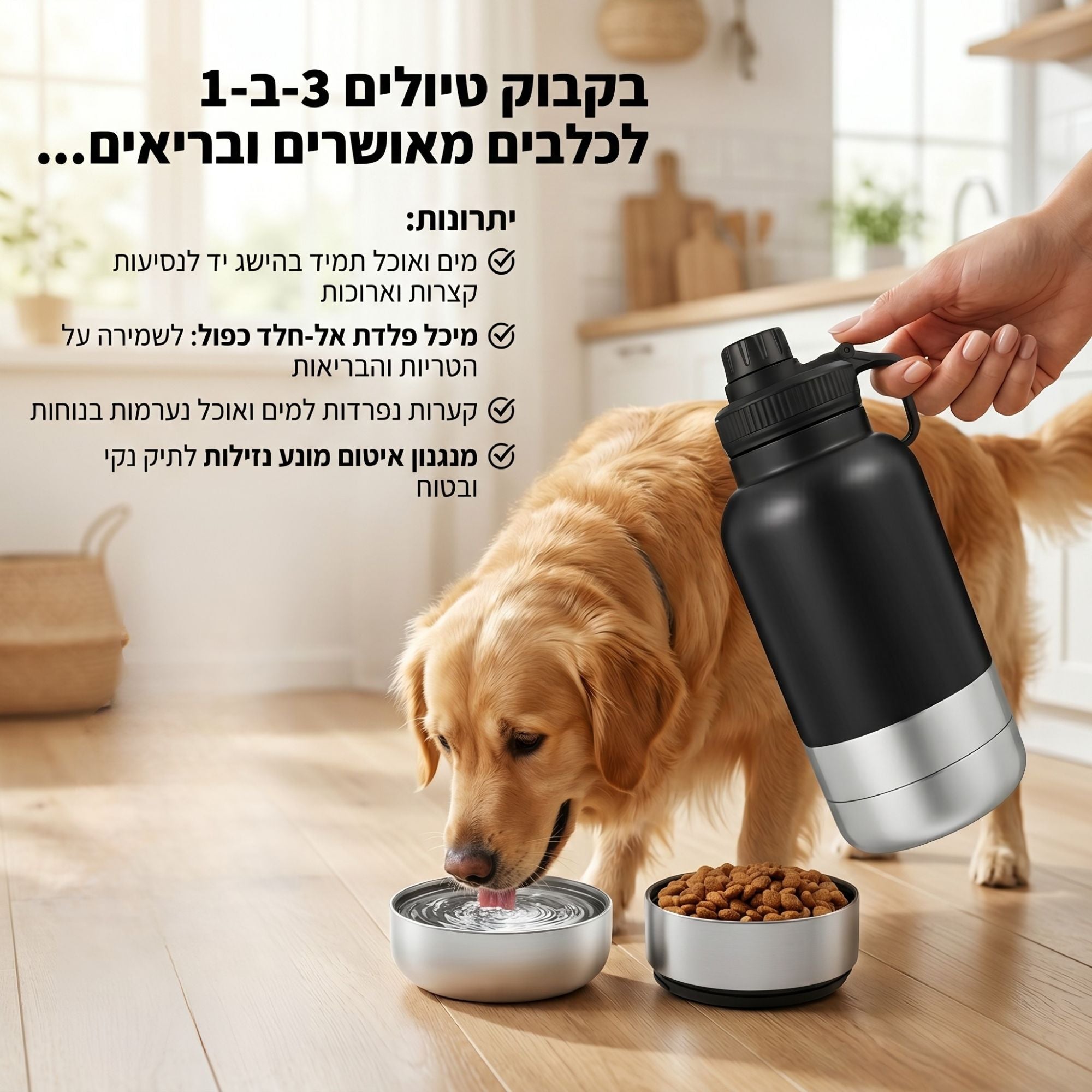 בקבוק מים נייד עם סט קערות מובנה